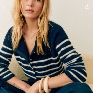NWT Sezane Navy & Ecru Striped Gaspard Cardigan NWT XXS